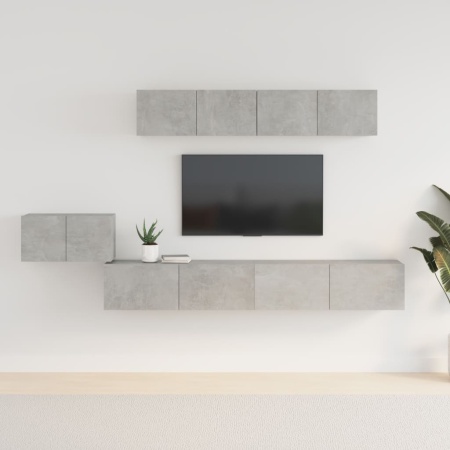Set dulap TV, 5 piese, gri beton, lemn prelucrat