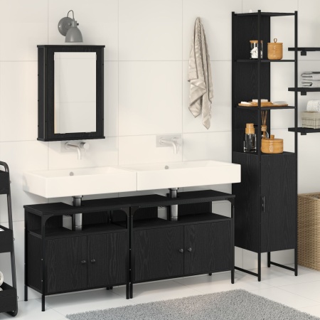 Set Mobilier Baie 4 Piese Stejar Negru Lemn Prelucrat