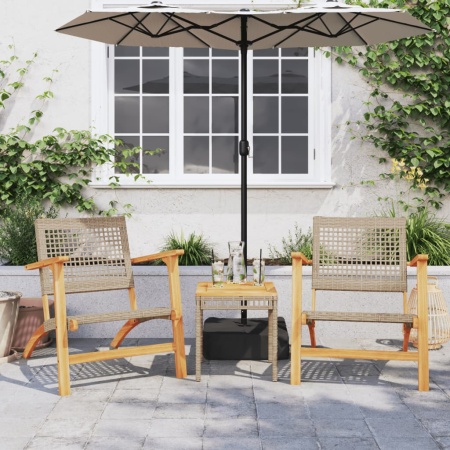 Set mobilier bistro, 3 piese, poliratan bej/lemn de acacia