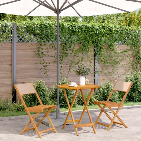 Set mobilier bistro, 3 piese, textil bej/lemn masiv