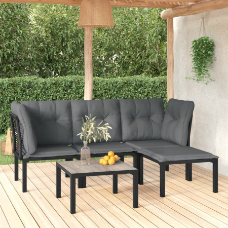 Set mobilier de grădină, 5 piese, negru/gri, poliratan