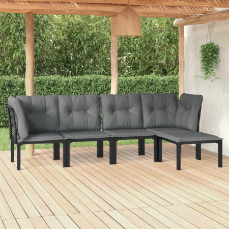 Set mobilier de grădină, 5 piese, negru/gri, poliratan
