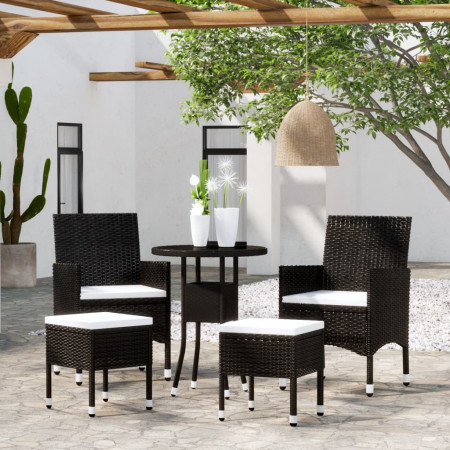Set mobilier de grădină, 5 piese, negru, poliratan