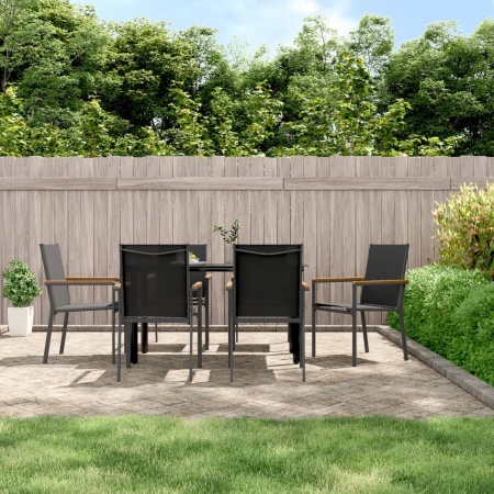 Set mobilier de grădină, 7 piese, negru, textilenă și oțel