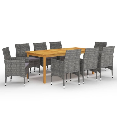 Set mobilier de grădină, 9 piese, gri