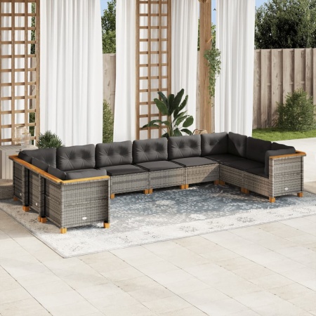 Set mobilier de grădină cu perne, 10 piese, gri, poliratan
