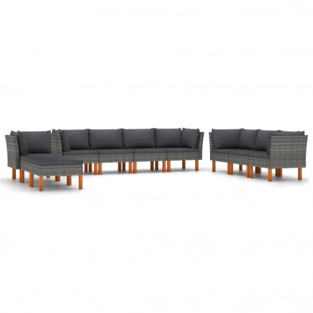 Set mobilier de grădină cu perne, 10 piese, gri, poliratan