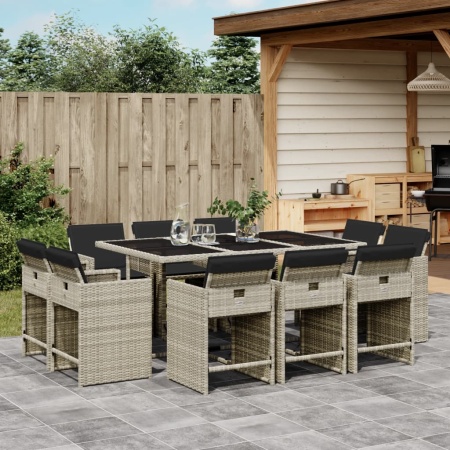 Set mobilier de grădină cu perne 11 piese gri deschis poliratan