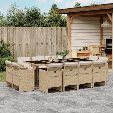 Set mobilier de grădină cu perne, 13 piese, bej, poliratan