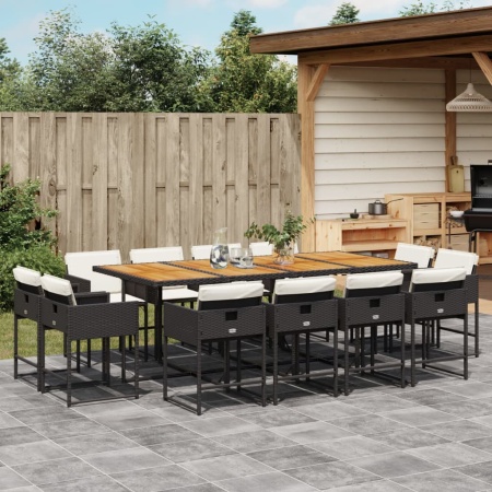 Set mobilier de grădină cu perne, 13 piese, negru, poliratan