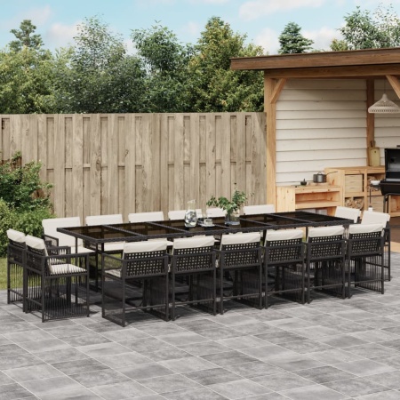 Set mobilier de grădină cu perne, 17 piese, negru, poliratan