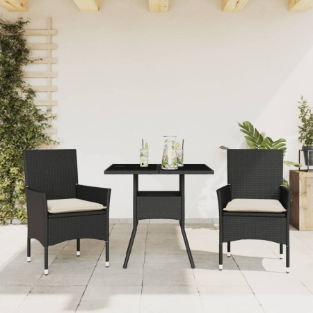 Set mobilier de grădină cu perne 3 piese negru poliratan&sticlă