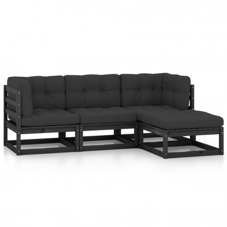 Set mobilier de grădină cu perne, 4 piese, lemn masiv pin