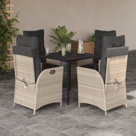 Set mobilier de grădină cu perne, 5 piese gri deschis poliratan