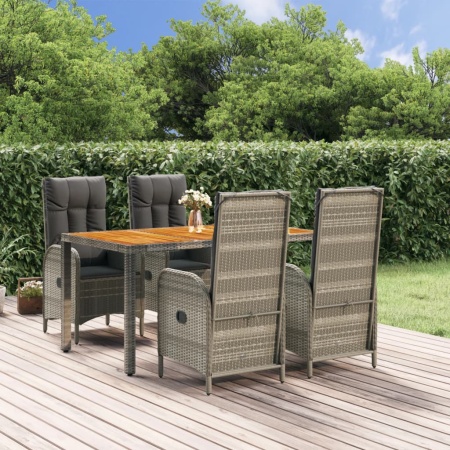 Set mobilier de grădină cu perne, 5 piese, gri, poliratan