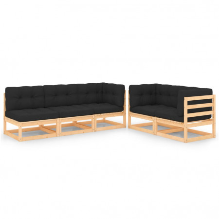 Set mobilier de grădină cu perne, 5 piese, lemn masiv de pin