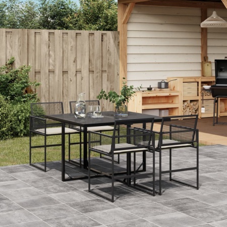 Set mobilier de grădină cu perne, 5 piese, negru, poliratan