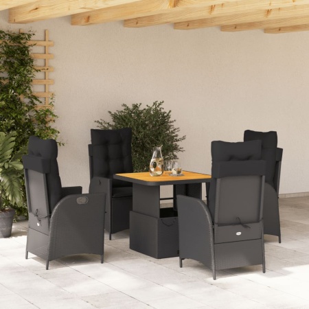 Set mobilier de grădină cu perne, 5 piese, negru, poliratan - Img 1