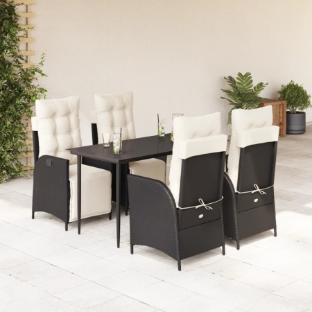 Set mobilier de grădină cu perne, 5 piese, negru, poliratan