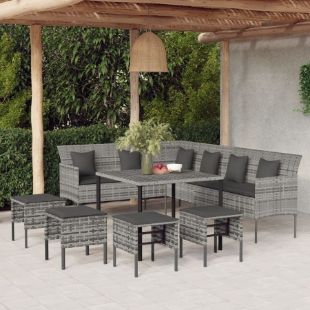 Set mobilier de grădină cu perne, 6 piese, gri, poliratan