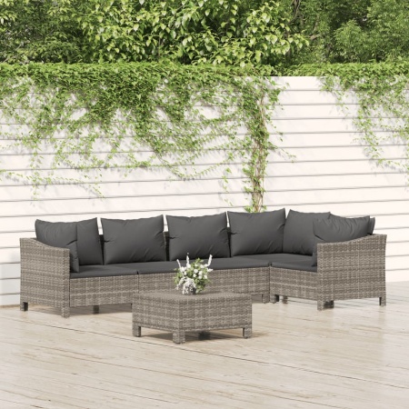 Set mobilier de grădină cu perne, 6 piese, gri, poliratan - Img 1