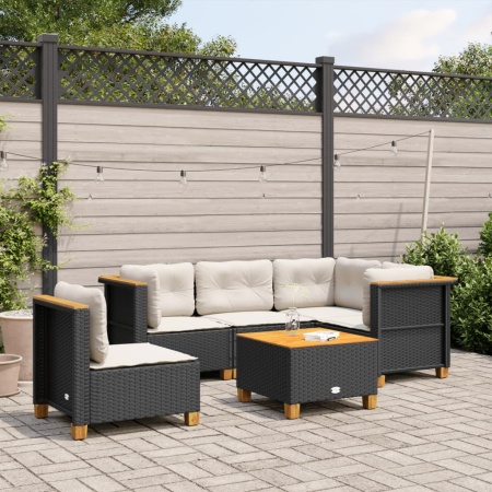 Set mobilier de grădină cu perne, 6 piese, negru, poliratan