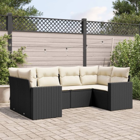 Set mobilier de grădină cu perne, 6 piese, negru, poliratan