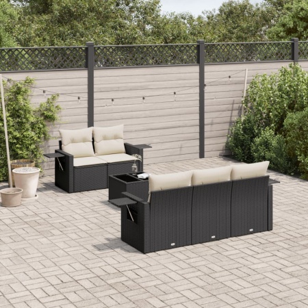 Set mobilier de grădină cu perne, 6 piese, negru, poliratan