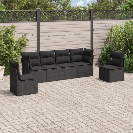 Set mobilier de grădină cu perne, 6 piese, negru, poliratan