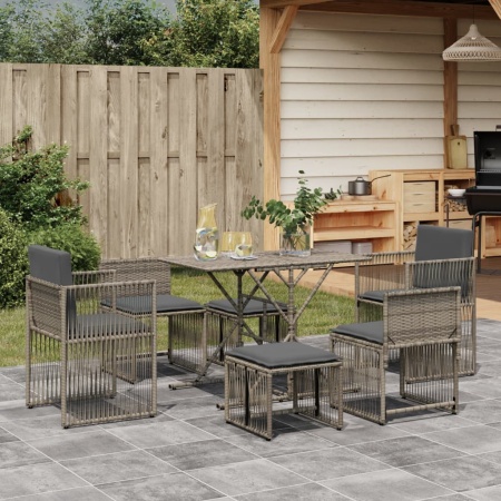 Set mobilier de grădină cu perne, 7 piese, gri, poliratan