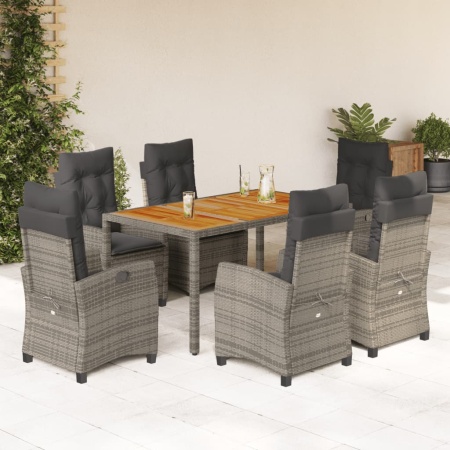 Set mobilier de grădină cu perne, 7 piese, gri, poliratan