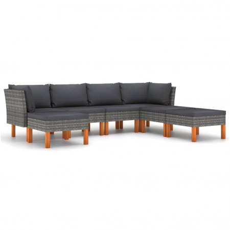 Set mobilier de grădină cu perne, 7 piese, gri, poliratan