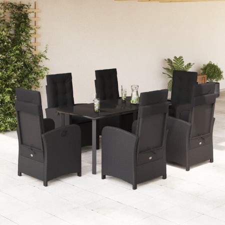 Set mobilier de grădină cu perne, 7 piese, negru, poliratan - Img 1