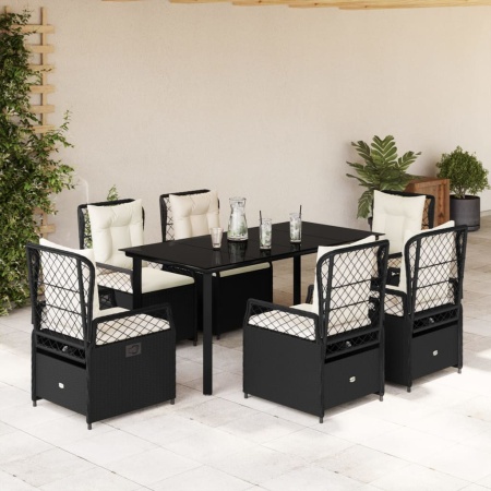 Set mobilier de grădină cu perne, 7 piese, negru, poliratan