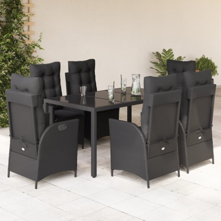Set mobilier de grădină cu perne, 7 piese, negru, poliratan