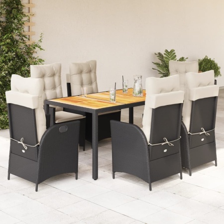 Set mobilier de grădină cu perne, 7 piese, negru, poliratan - Img 1