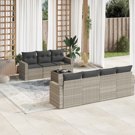Set mobilier de grădină cu perne, 8 piese gri deschis poliratan