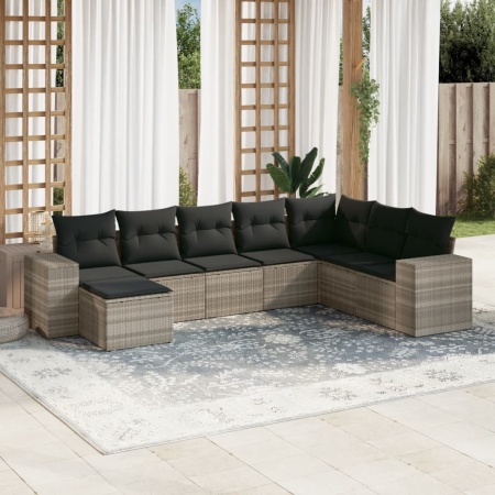 Set mobilier de grădină cu perne, 8 piese gri deschis poliratan