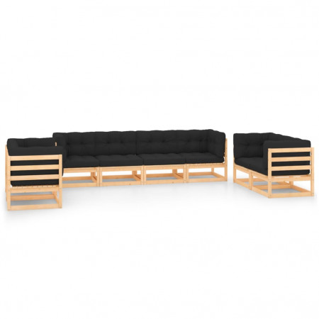 Set mobilier de grădină cu perne, 8 piese, lemn masiv pin
