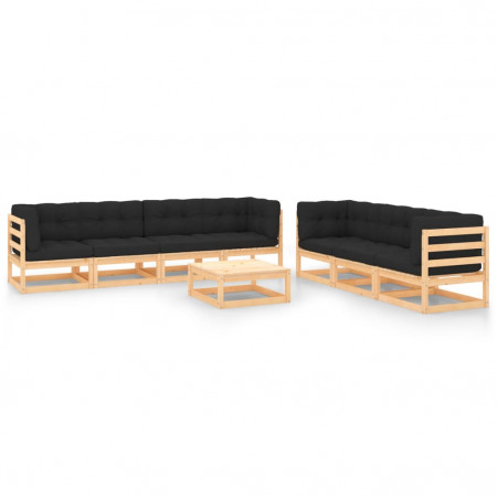 Set mobilier de grădină cu perne, 8 piese, lemn masiv pin