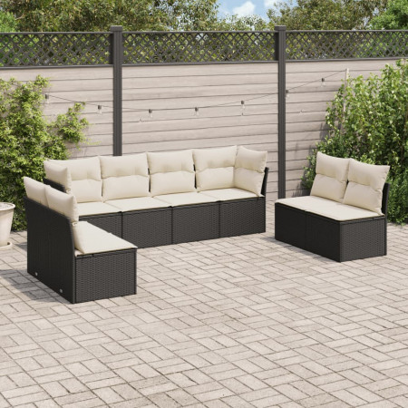 Set mobilier de grădină cu perne, 8 piese, negru, poliratan