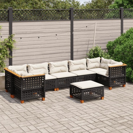 Set mobilier de grădină cu perne, 8 piese, negru, poliratan