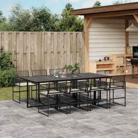 Set mobilier de grădină cu perne, 9 piese, negru, poliratan