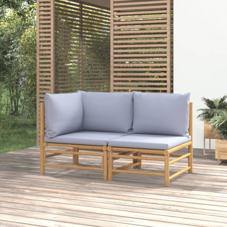 Set mobilier de grădină cu perne gri deschis, 2 piese, bambus