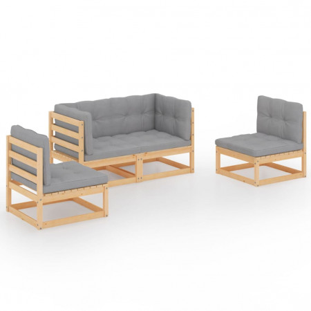 Set mobilier grădină cu perne, 4 piese, lemn masiv de pin