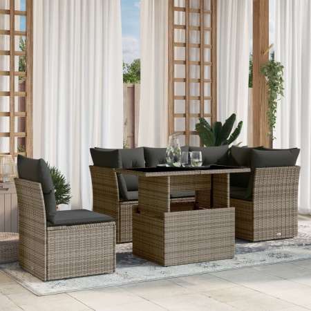 Set mobilier grădină cu perne, 6 piese, gri, poliratan