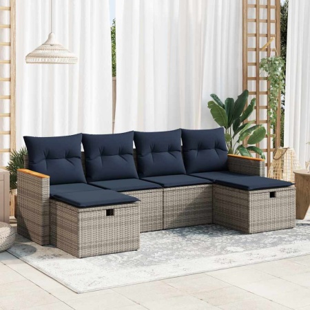 Set mobilier grădină cu perne, 6 piese, gri, poliratan