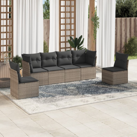 Set mobilier grădină cu perne, 6 piese, gri, poliratan