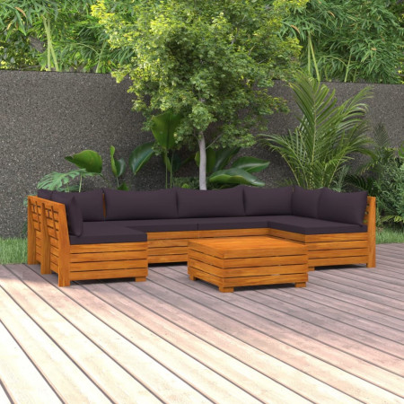Set mobilier grădină cu perne, 7 piese, lemn masiv de acacia - Img 1