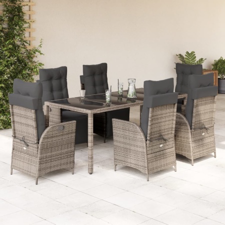 Set mobilier grădină cu perne, 9 piese, gri, poliratan